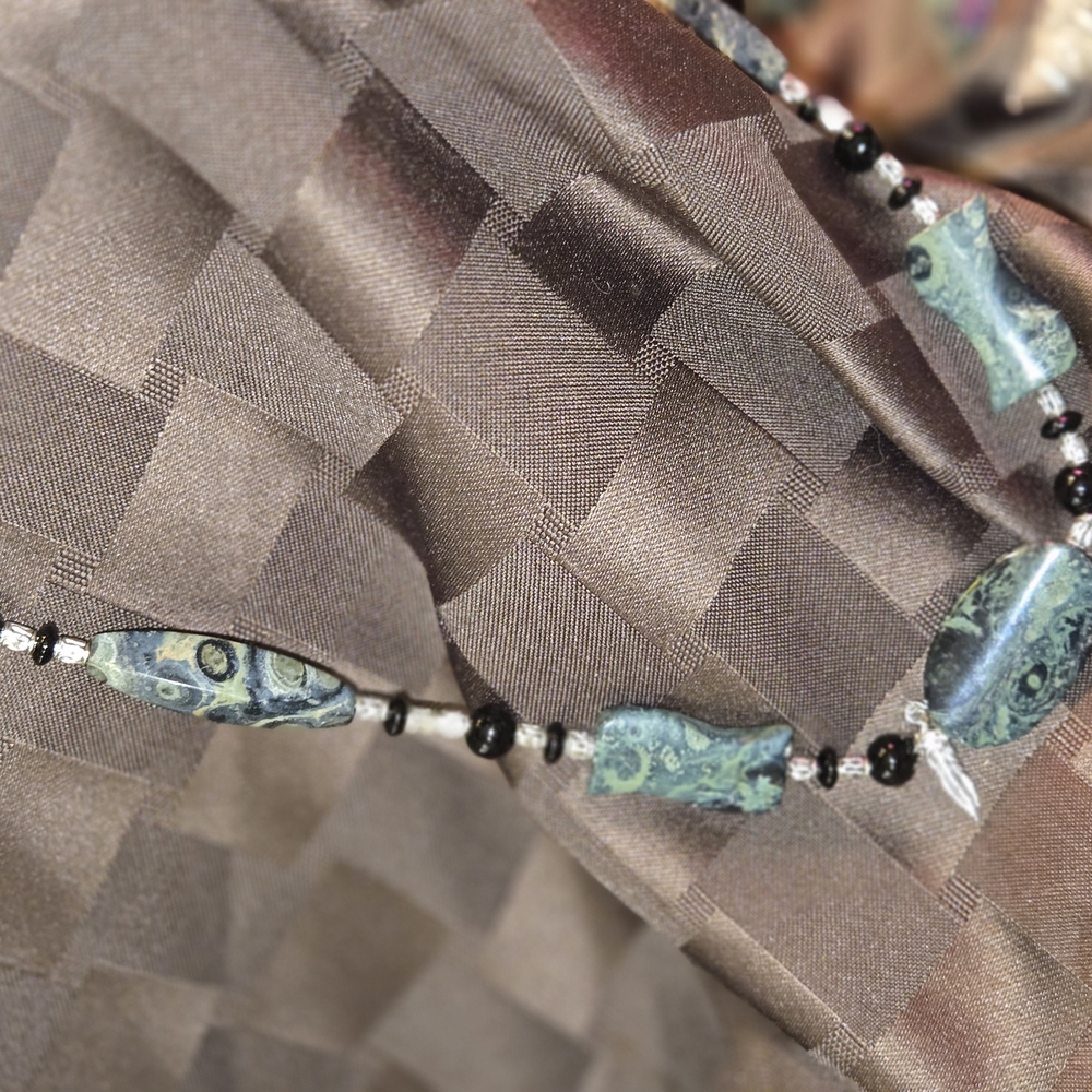 Elegant Blue and Black Beaded Necklace